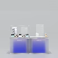 Men's Blue Gradient Island Display Counter With Transparent Boards And Skincare Products