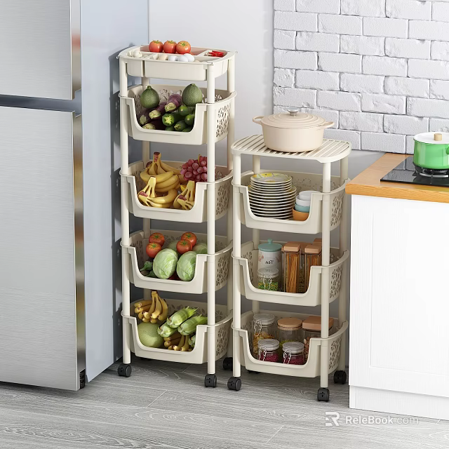 Kitchen Storage Shelves With Multi Tier Design For Vegetables Fruits Dishes And Spices 3d model 
