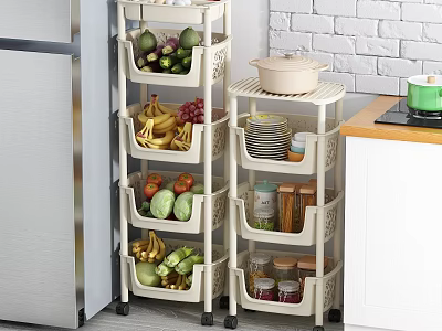 Kitchen Storage Shelves With Multi Tier Design For Vegetables Fruits Dishes And Spices 3d model