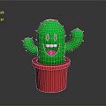 Cute Green Cactus With Smiling Face In Red Pot Cartoon Style Decoration