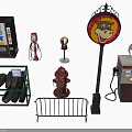 Scene Building Components With Toy Vending Machine Red Gas Pump Fire Hydrant And Street Sign