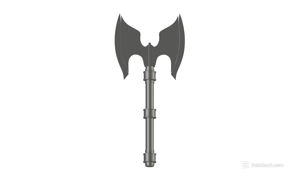 Double Bladed Battle Axe Weapon With Metal Handle And Symmetric Structure 3d model 