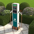 Outdoor Electric Vehicle Charging Station With Green Lawn And Flower Beds
