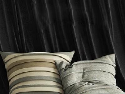 Soft Striped Decorative Pillows In Neutral Tones On Dark Fabric Surface 3d model