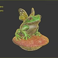 Green Reptile With Colorful Butterfly Wings Sitting On Red Mushroom