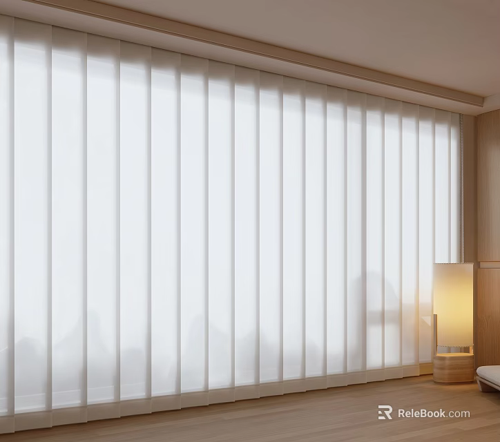 White Venetian Blinds Covering Window In Modern Living Room With Floor Lamp 3d model 