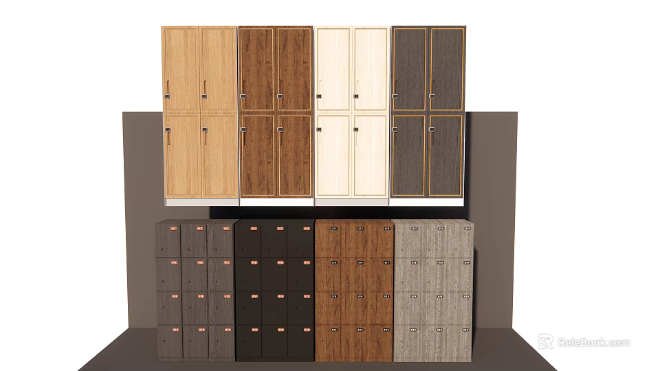 Modern Wardrobe Collection Featuring Various Wooden Colors And Storage Cabinets 3d model 