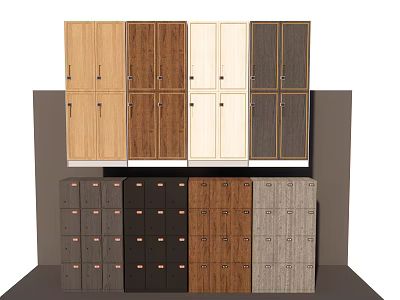 Modern Wardrobe Collection Featuring Various Wooden Colors And Storage Cabinets 3d model