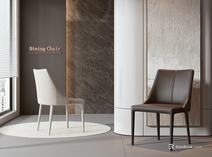 Modern Dining Chairs In White And Brown Leather For Contemporary Interior Design 3d model 