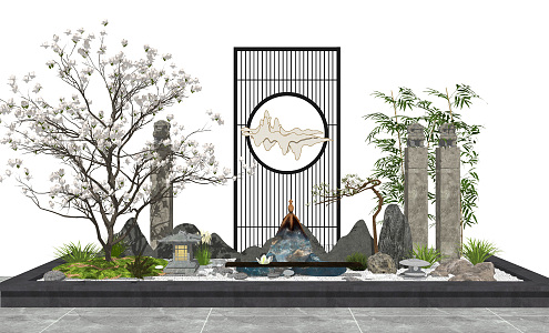 New Chinese style landscape sketch courtyard landscape 3d model