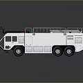 White Modern Fire Truck With Roof Ladder And Red Warning Lights