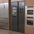 Sleek Multi Door Refrigerators in Modern Kitchen with Silver Dark Gray Finish and Wooden Cabinets