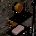 Modern Bathroom Accessories Metal Storage Rack With Wooden Holders Soap Dish And Marble Wall