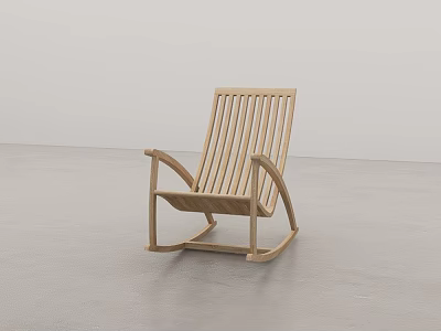 Minimalist Wooden Rocking Chair With Slatted Back And Curved Armrests In Clean Space 3d model