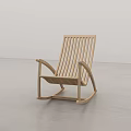 Minimalist Wooden Rocking Chair With Slatted Back And Curved Armrests In Clean Space