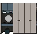 Modern Wardrobe With Multiple Doors Round Mirror And Hanging Clothes Storage 3d model