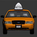 Golden Taxi with Roof Advertisement Sign and Yellow Body Decals on Dark Reflective Surface