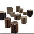 Tree Stump Wooden Stools With Various Sizes And Natural Wood Texture