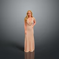 Elegant Deep V Neck Beige Long Dress With Flowy Fabric And Slim Fit Design