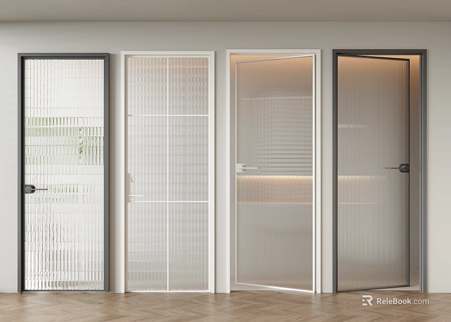 Modern Interior Swing Doors With Various Glass Designs And Black White Frames 3d model