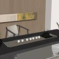 Traditional Chinese Tea Set with Black Teapot and White Cups on Dark Wooden Tea Table