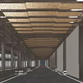 Traditional Chinese Style Hotel Corridor With Wooden Ceiling And Plant View Windows