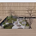 Japanese Garden Decor with Bamboo Fence Stone Path Lanterns and Green Plants