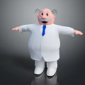 3D Cartoon Character With White Lab Coat Blue Tie Mustache And Outstretched Arms