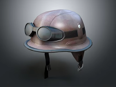 Vintage Brown Leather Helmet With Attached Goggles For Stylish Headwear Accessory 3d model