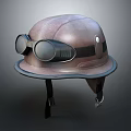 Vintage Brown Leather Helmet With Attached Goggles For Stylish Headwear Accessory