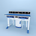 Functional Workstation With Blue White Design Two Stools And Control Panel Top 3d model