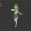 Cute 3D Child Character Wearing School Uniform Pink Black Skirt Waving Hand Peace Sign Gesture