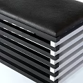 Modern Black Sofa Stool With Wooden Slats And Silver Metal Frame Design