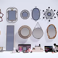 Stylish Perfume Cosmetics Display With Various Decorative Mirrors And Makeup Tools 3d model