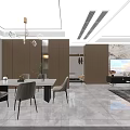 Modern Living and Dining Room Interior With Dining Table Chairs Chandelier TV Wall Marble Floor