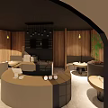 Cozy Cafe Interior Design With Arched Entrance Wooden Counter And Tables