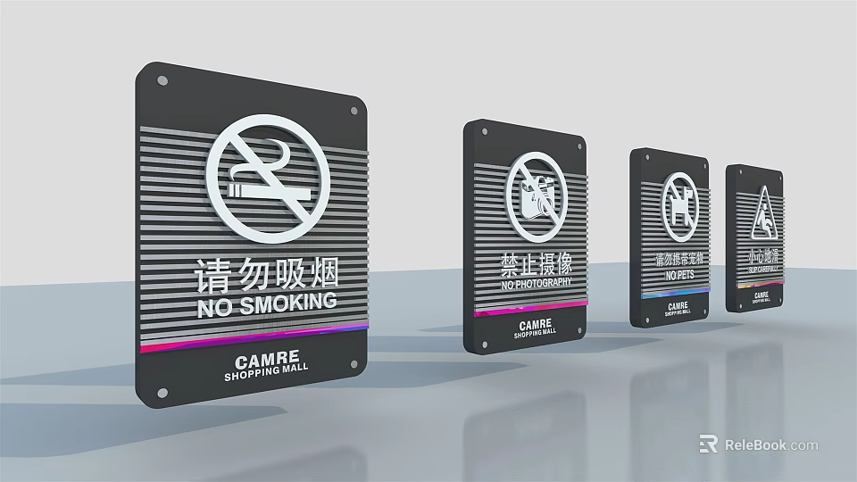Black Traffic Signs Featuring No Smoking And No Mobile Phone Icons 3d model 