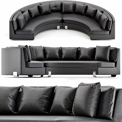 Black Leather Double Sofa With Modern Design Metal Legs And Comfortable Cushions 3d model