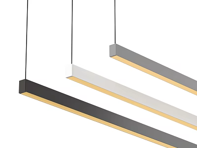 Modern Minimalist Black White And Gray Long Linear Pendant Lights With Warm Yellow Light 3d model