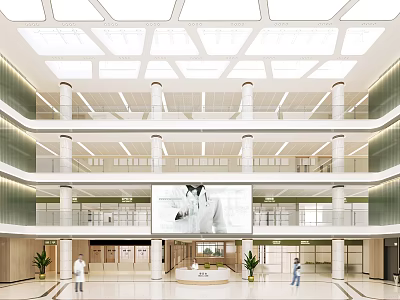 Modern Hospital Outpatient Clinic Spacious Hall With Reception 3d model