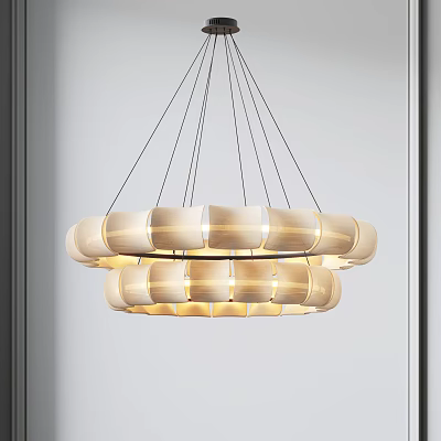 Elegant Modern Wooden Circular Layered Chandelier For Interior Lighting Design 3d model