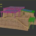 Traditional Clay Brick Building With Wooden Beam Supported Thatch Roof And Stepped Platform
