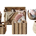 Woven Rattan Storage Baskets with Handles Various Sizes for Toy Storage and Home Organization