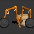 Orange Industrial Mechanical Robot With Multiple Arms And Large Black Wheels 3d model