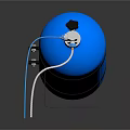 Blue Gas Cylinder With Orange Warning Label Black Metal Stand And Connected Hose