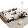 Modern White Sofa and Black Round Coffee Table Set with Gray Cushions Red Chair