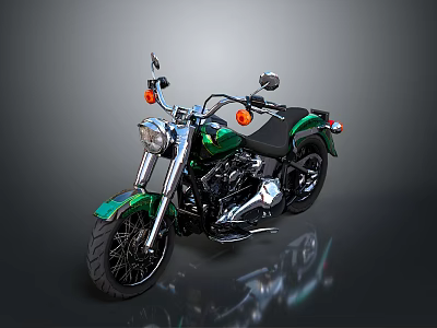 Green Classic Motorcycle With Black Seat Black Wheels And Chrome Accents Design 3d model