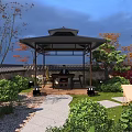 Traditional Korean Courtyard Landscape With Comfortable Outdoor Leisure Area And Lush Green Plants