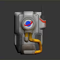 Futuristic Silver Sci Fi Weapon With Antenna Blue Red Circular Logo And Golden Pipes