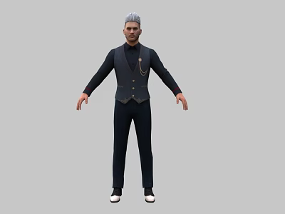 Man In Dark Vest And Pants With White Shoes And Gray Hair Standing Pose 3d model